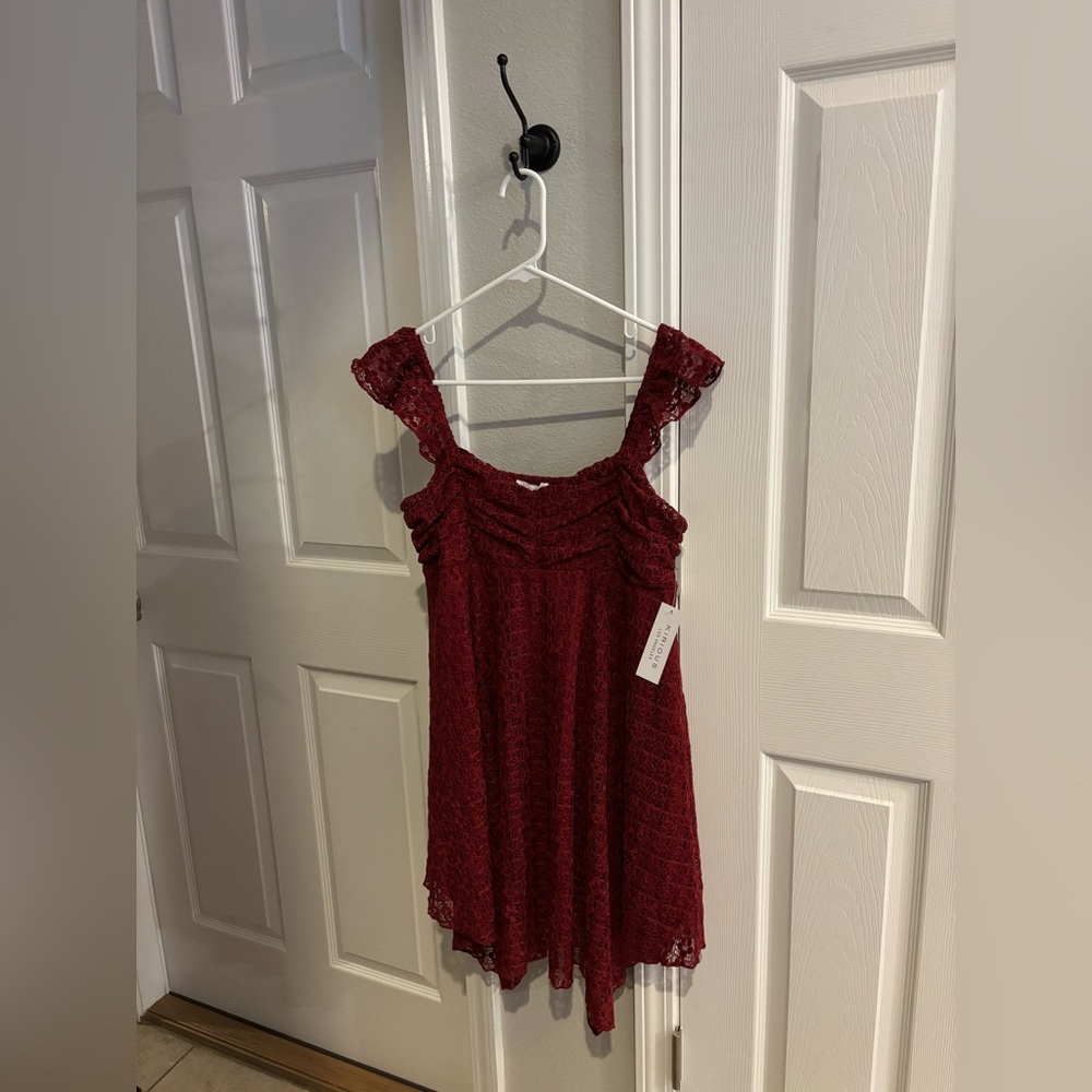 KIRIOUS velour Floral Print Lace Minidress NWTS size Large M